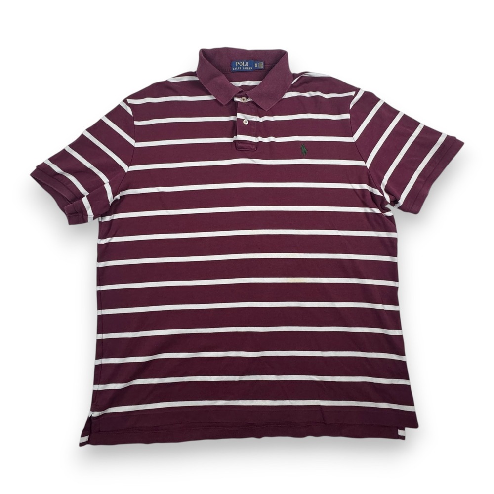 Polo Ralph Lauren Shirt Striped Short Sleeve Preppy Mens Burgundy White XL